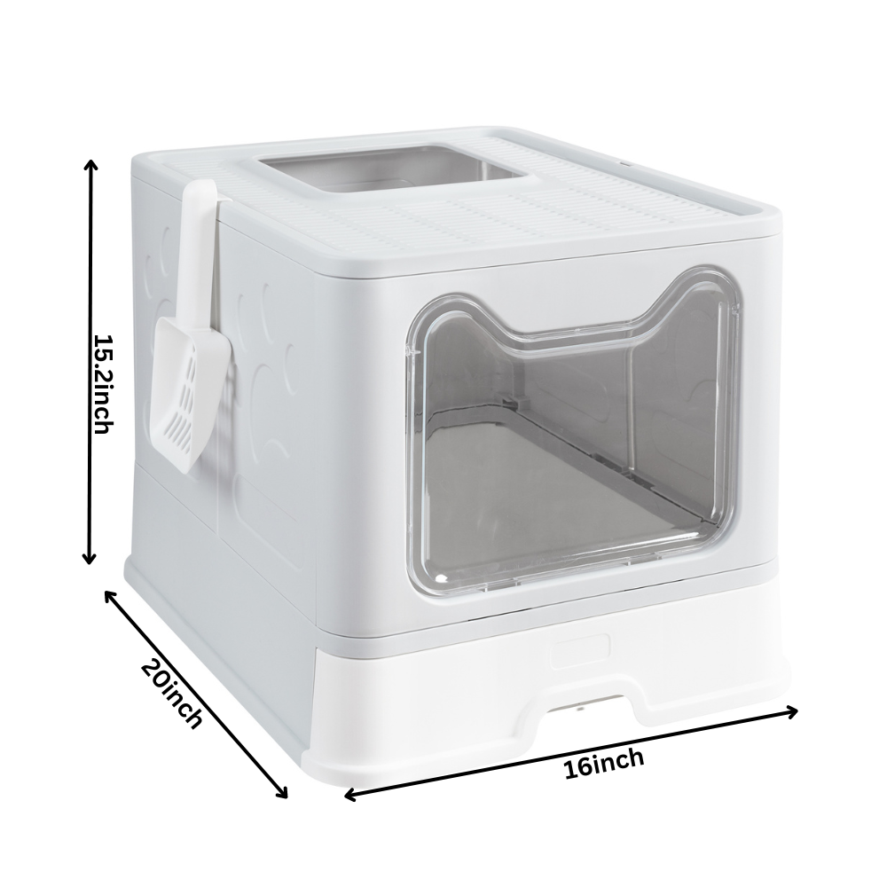Large Space Foldable Cat Litter Box with Front Entry & Top Exit with Tray