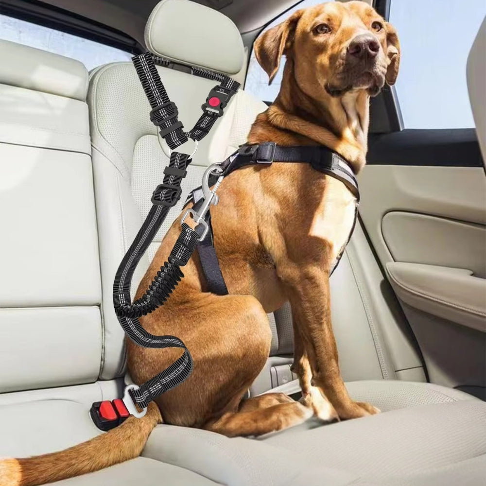 Adjustable Heavy Duty Dog Car Seat Belt with Striped Nylon Design