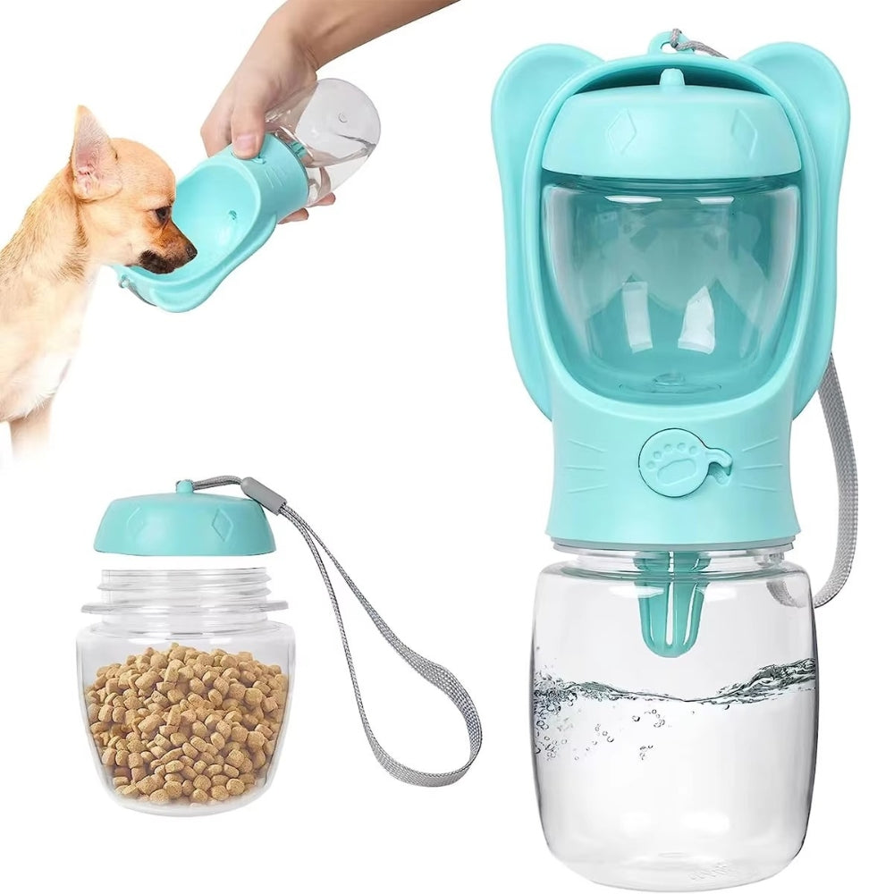 2 in 1 Dog Water Bottle with Food Container and Leak Proof Travel Dispenser