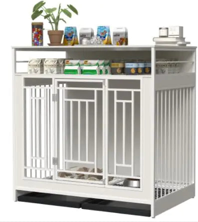 Wooden Dog Kennel Furniture with Divider and Storage Drawers