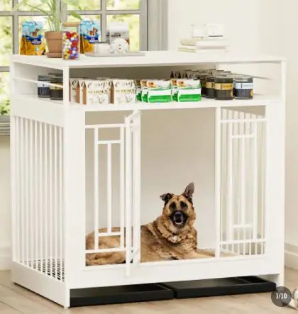 Wooden Dog Kennel Furniture with Divider and Storage Drawers