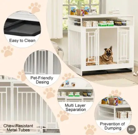 Wooden Dog Kennel Furniture with Divider and Storage Drawers