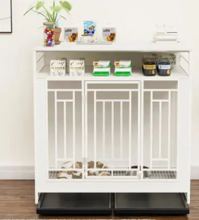 Wooden Dog Kennel Furniture with Divider and Storage Drawers