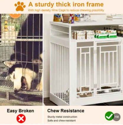 Wooden Dog Kennel Furniture with Divider and Storage Drawers